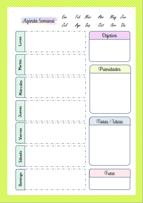 DISEÑAR LAS HOJAS INTERIORES DE UNA AGENDA SIN FECHA