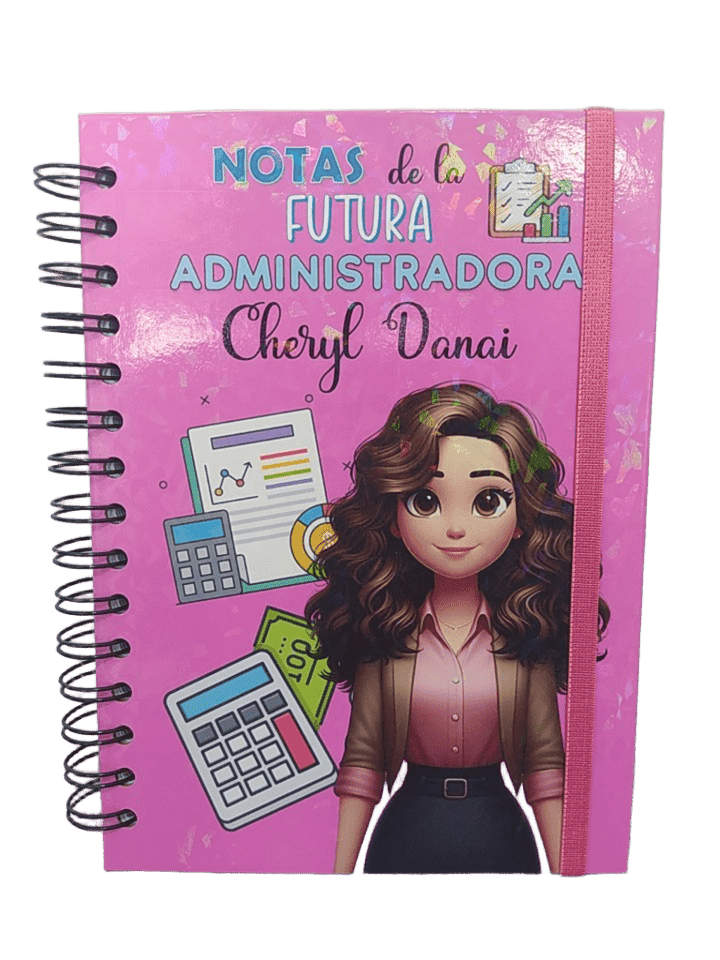 Cuaderno de administradora con hojas cuadriculadas