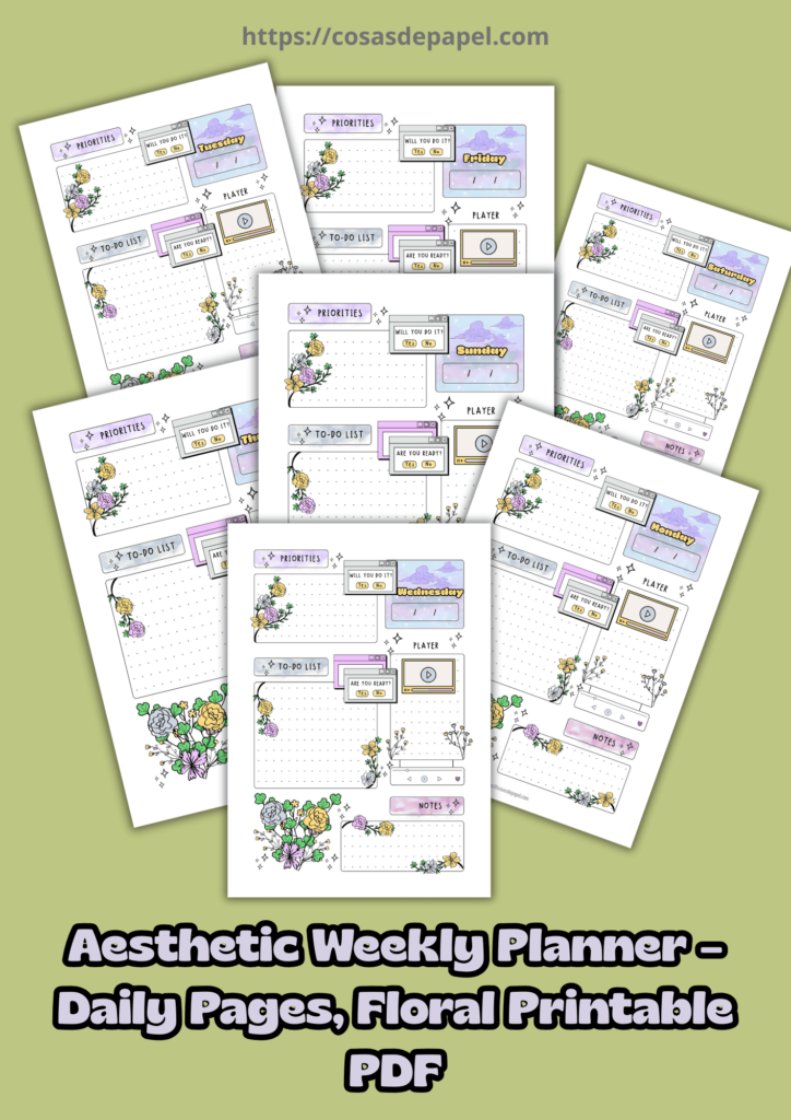 Aesthetic Weekly Planner – Daily Pages, Floral Printable PDF