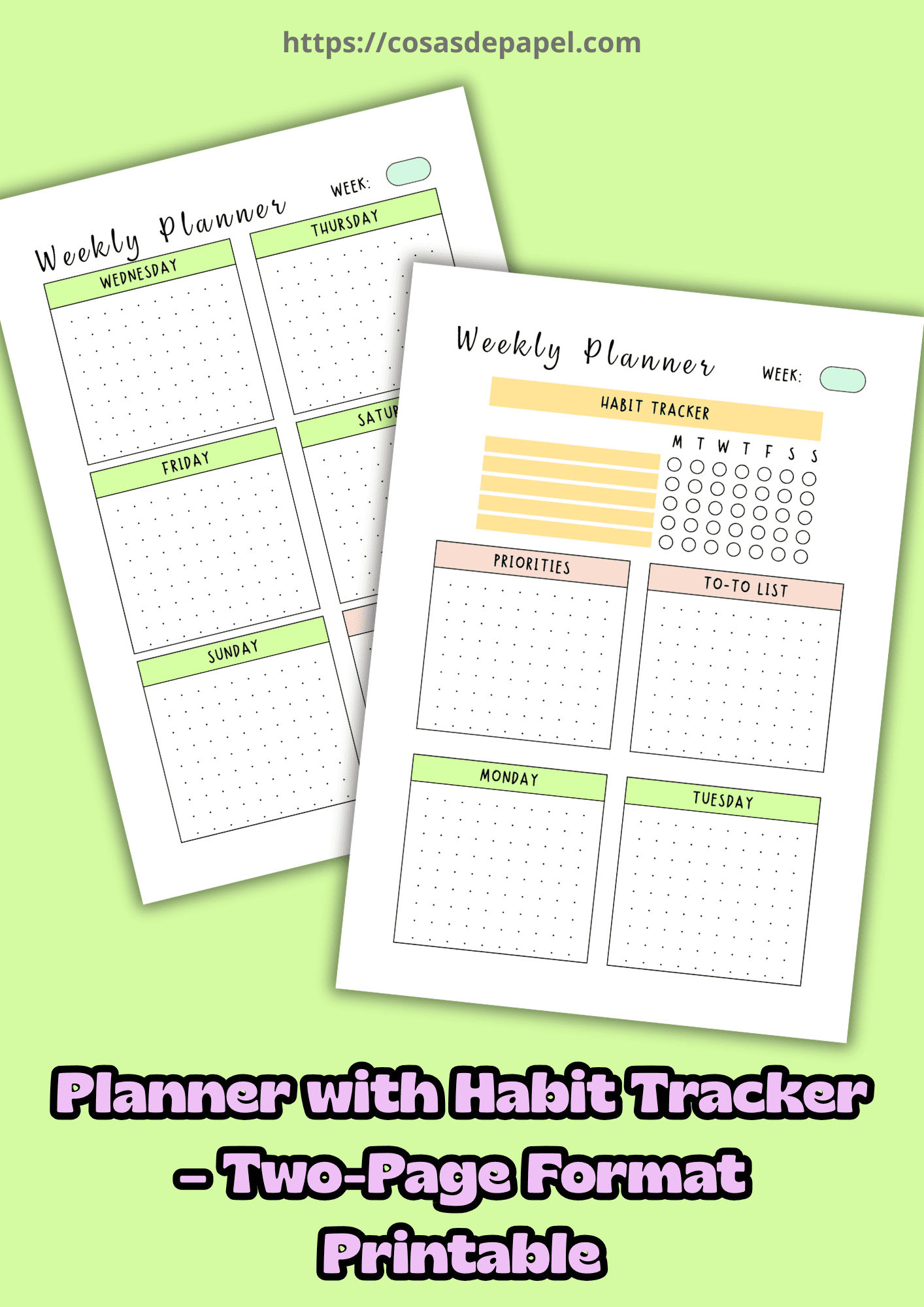 Planner with Habit Tracker – Two-Page Format Printable