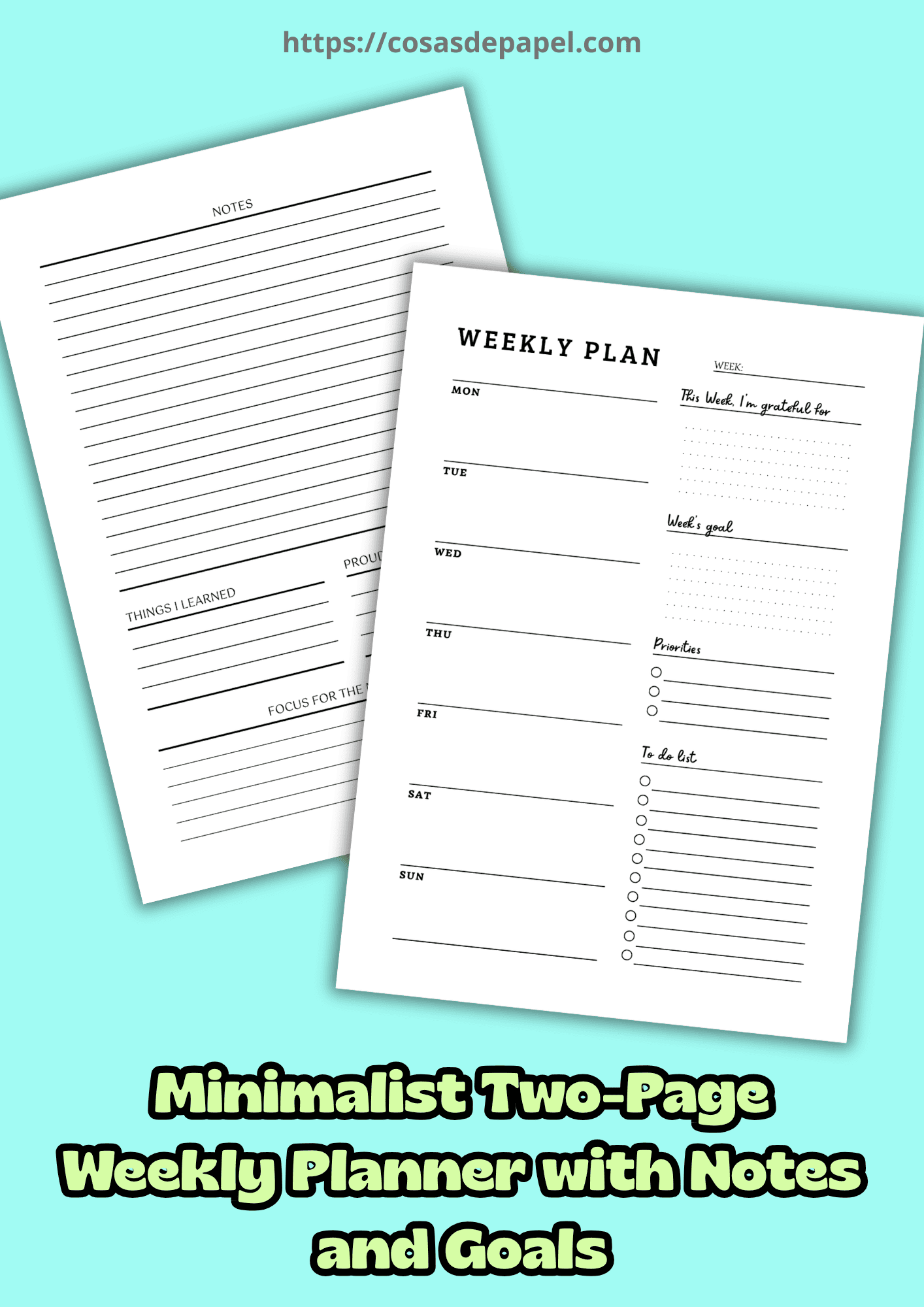 Minimalist Two-Page Weekly Planner with Notes and Goals