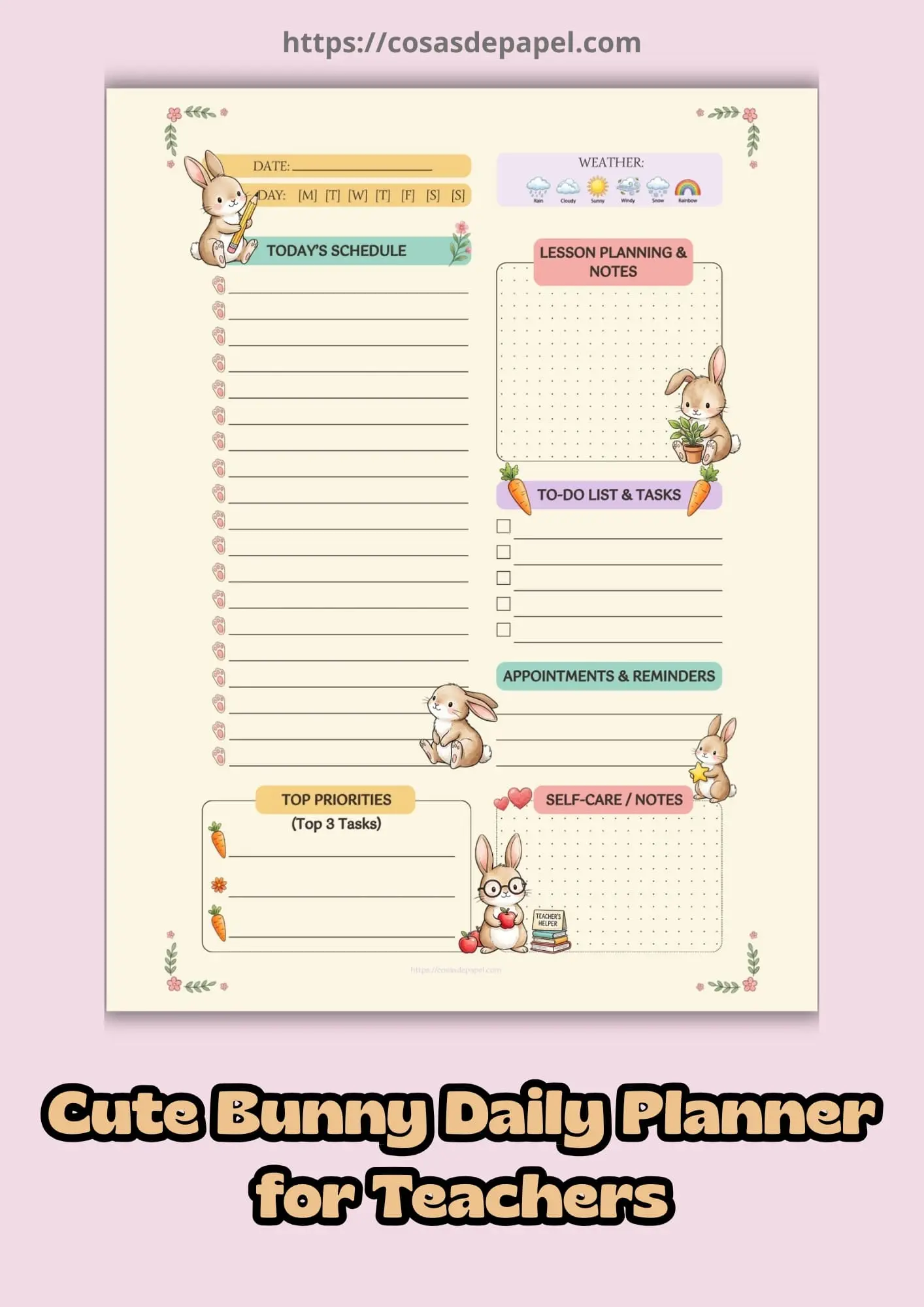 Cute Bunny Planner with Lined & Dot Grid for Teachers